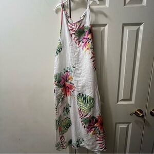 Lungo L'Arno Womens LINEN Floral DRESS POCKETS size M color White